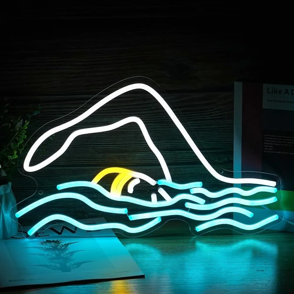 Insegna al neon per il nuoto Led Ice Blue White Surfer Neon Cool Pool Wall Light Up Sign Neon per nuoto dimmerabile per palestra Piscina