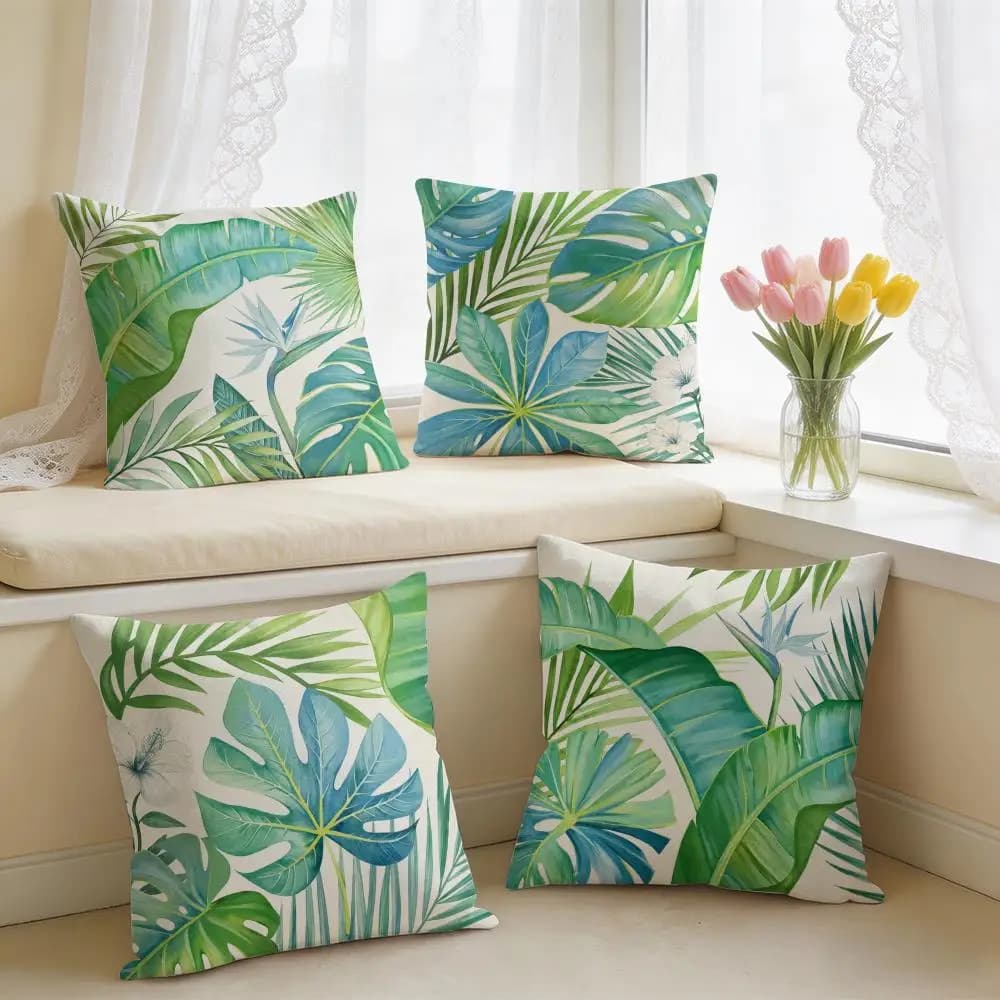 Tropical Paradise Leaves Cushion Cover Silky Short Plush Invisible Zipper Dustproof Sofa Pillow Case for Home Decor