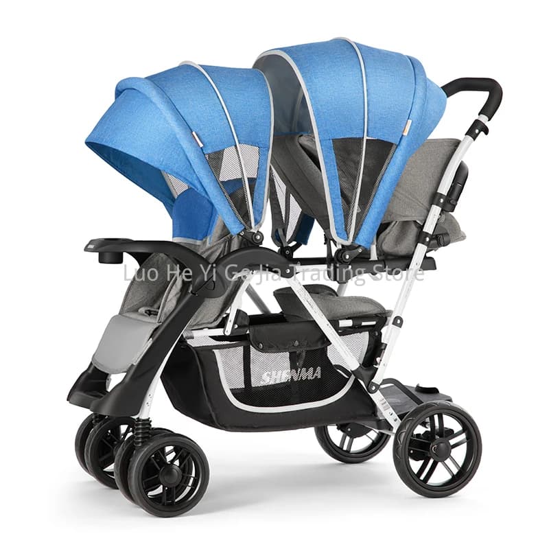 Passeggino gemellare Passeggino doppio Sit N Stand con copertura antipioggia