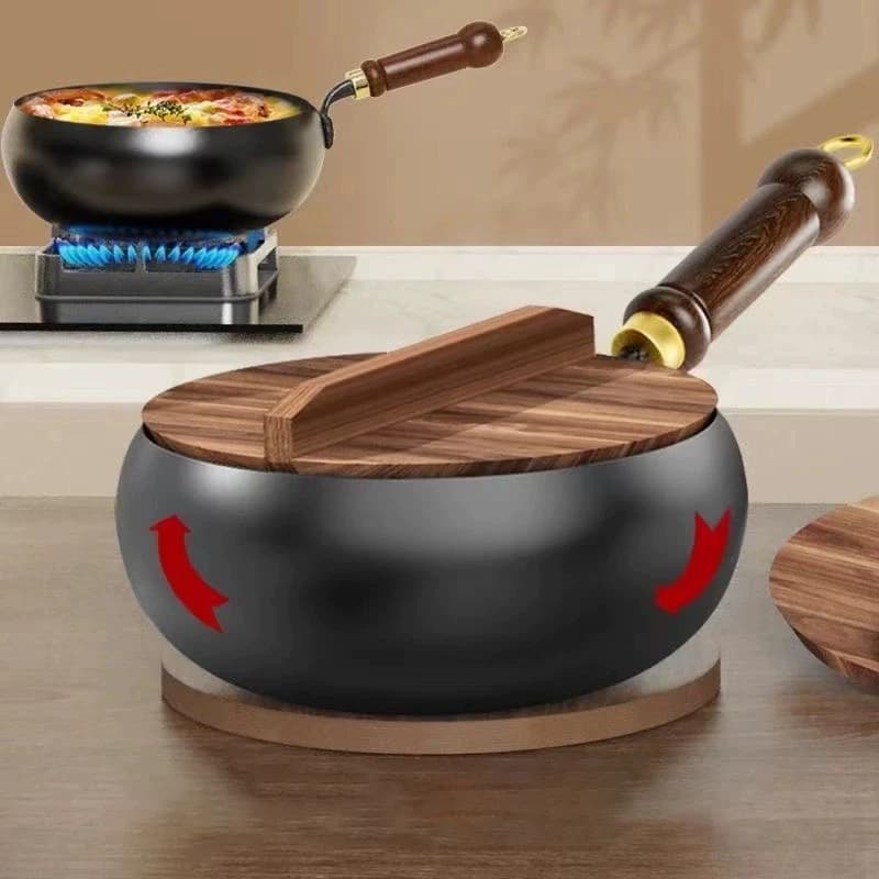 Non-coated Iron pan with Background Plate, Non-stick with Home Cooking Cover
