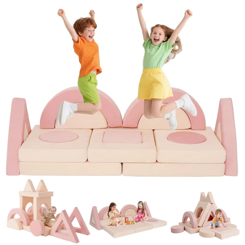 Divano Modulare per Bambini 16 Pezzi: Divano Letto Convertibile in Schiuma, Rivestimenti Lavabili, Fortino Creativo