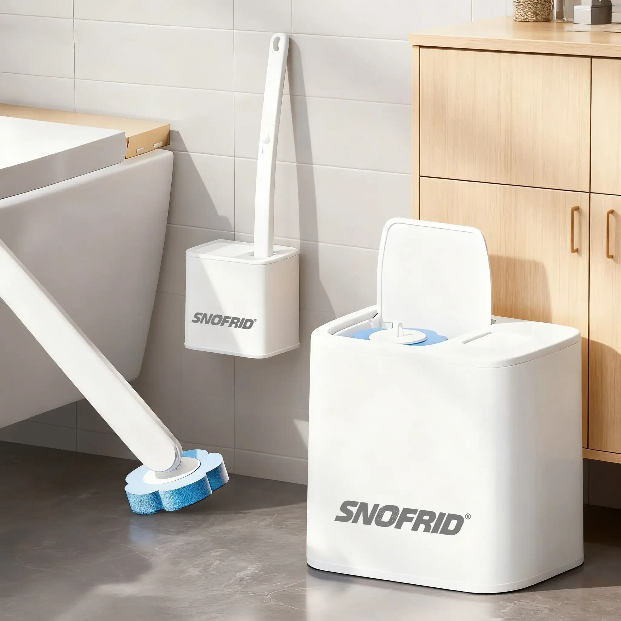 Snofrid Spazzola per WC usa e getta, Set porta spazzola per WC con 24 ricariche detergenti, Sistema di pulizia per bagno e lavandino