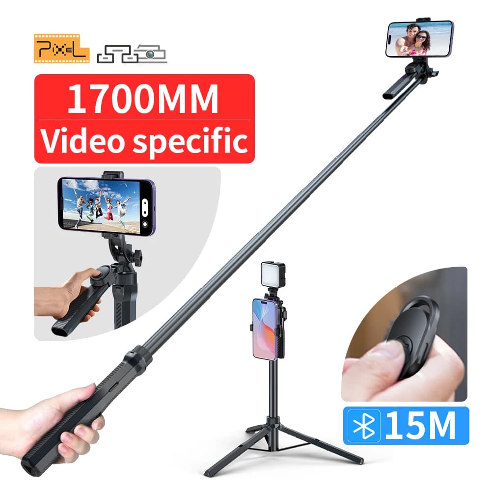Pixel Wireless Selfie Stick con telecomando Bluetooth staccabile per telefono monopiede viaggio Tiktok Live Streaming