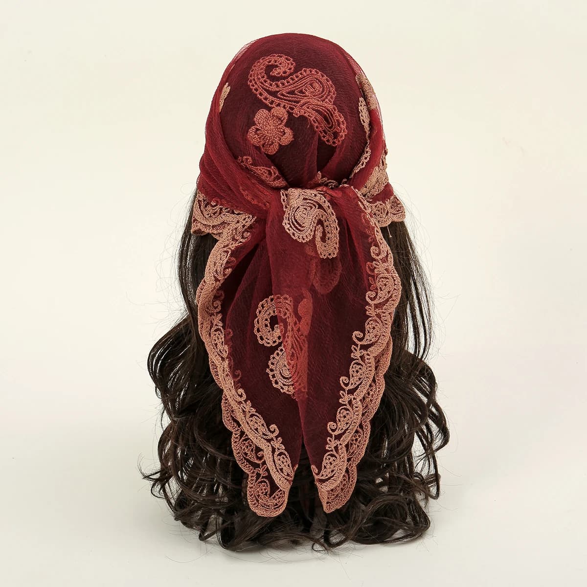 Silk Scarf with Embroidery Paisley in Lace, Elegant and Breathable, Light Woman Scarf with Solar Protection, Hairband