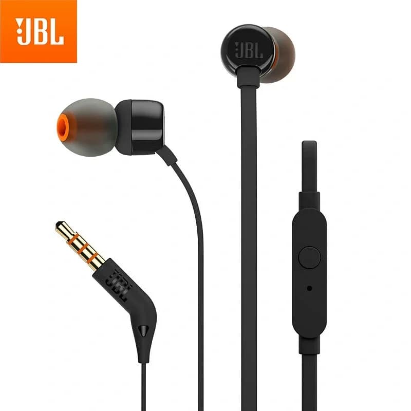 JBL T110 Wired intrauricular headphones with microphone 9 mm Dynamic driver Low noise insulation Soft earphones 0.3 m cable protection