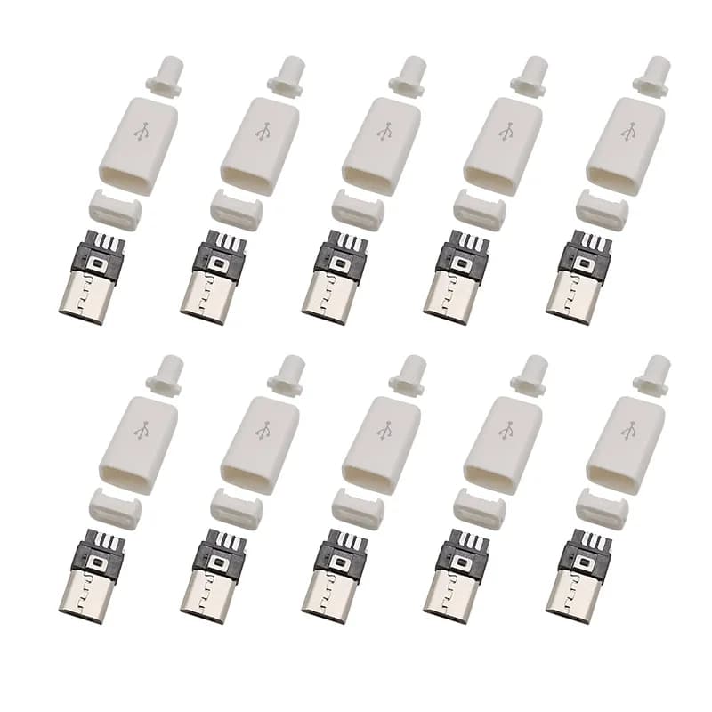 10Pcs Micro USB 5Pin Soldering Type Male Plug Connector 5P Micro USB Charging Plugs DIY Repair Assembly Adapter White Shell