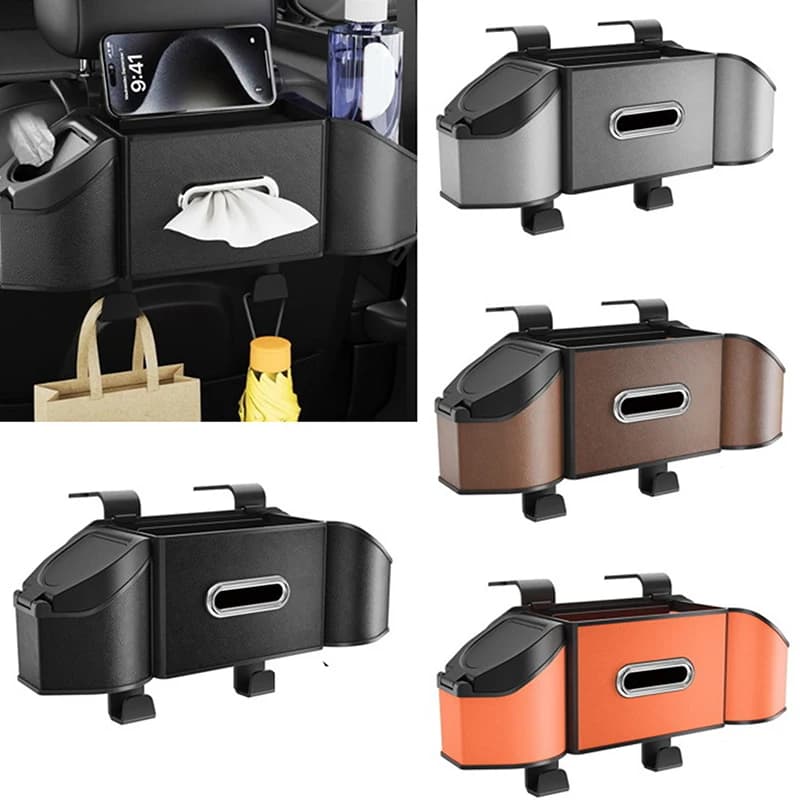 7 in 1 seggiolino auto portabicchieri scatola di immagazzinaggio scatola di fazzoletti con gancio organizer per sedile posteriore automatico supporto per telefono per auto per interni auto
