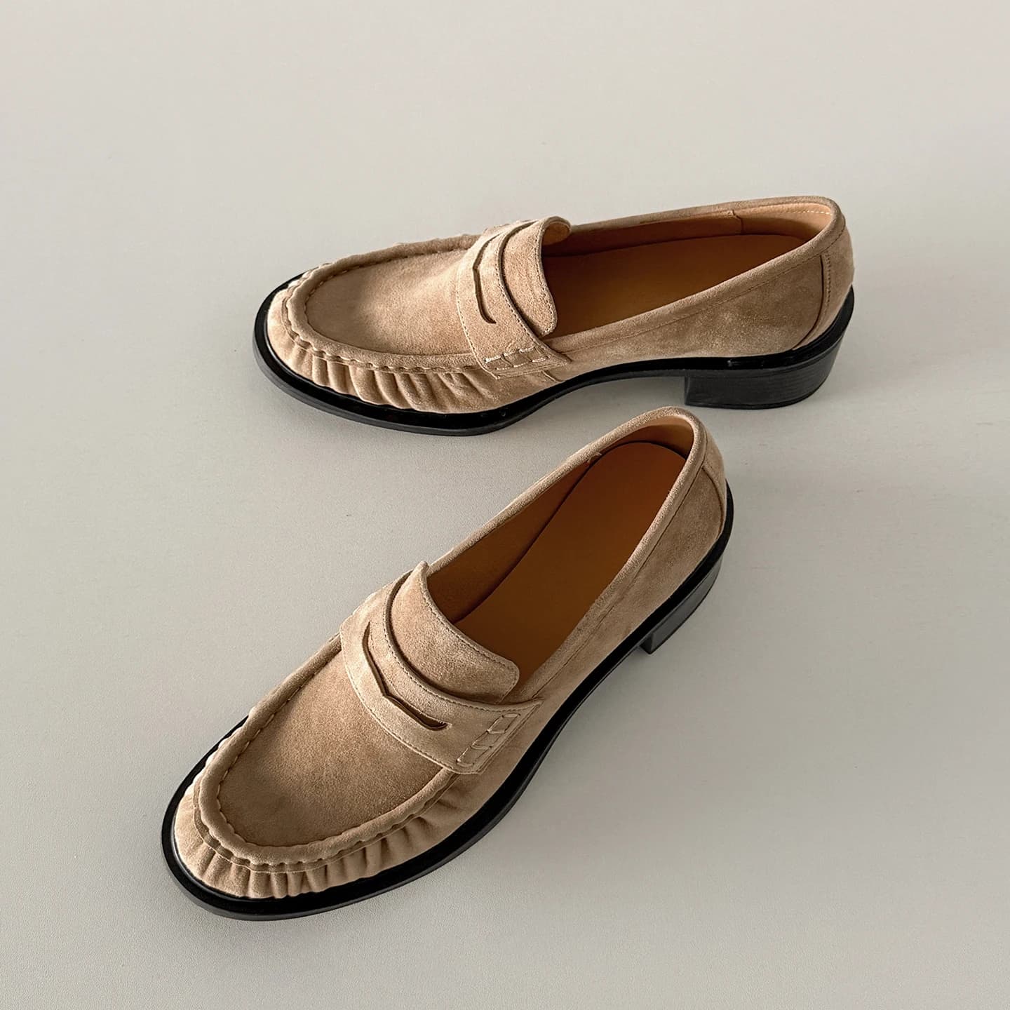 Mocassini da Donna in Pelle Scamosciata di Agnello, Versatili e Casual, Nuova Collezione Primavera 2026, Scarpe Comode con Tacco Largo 4CM