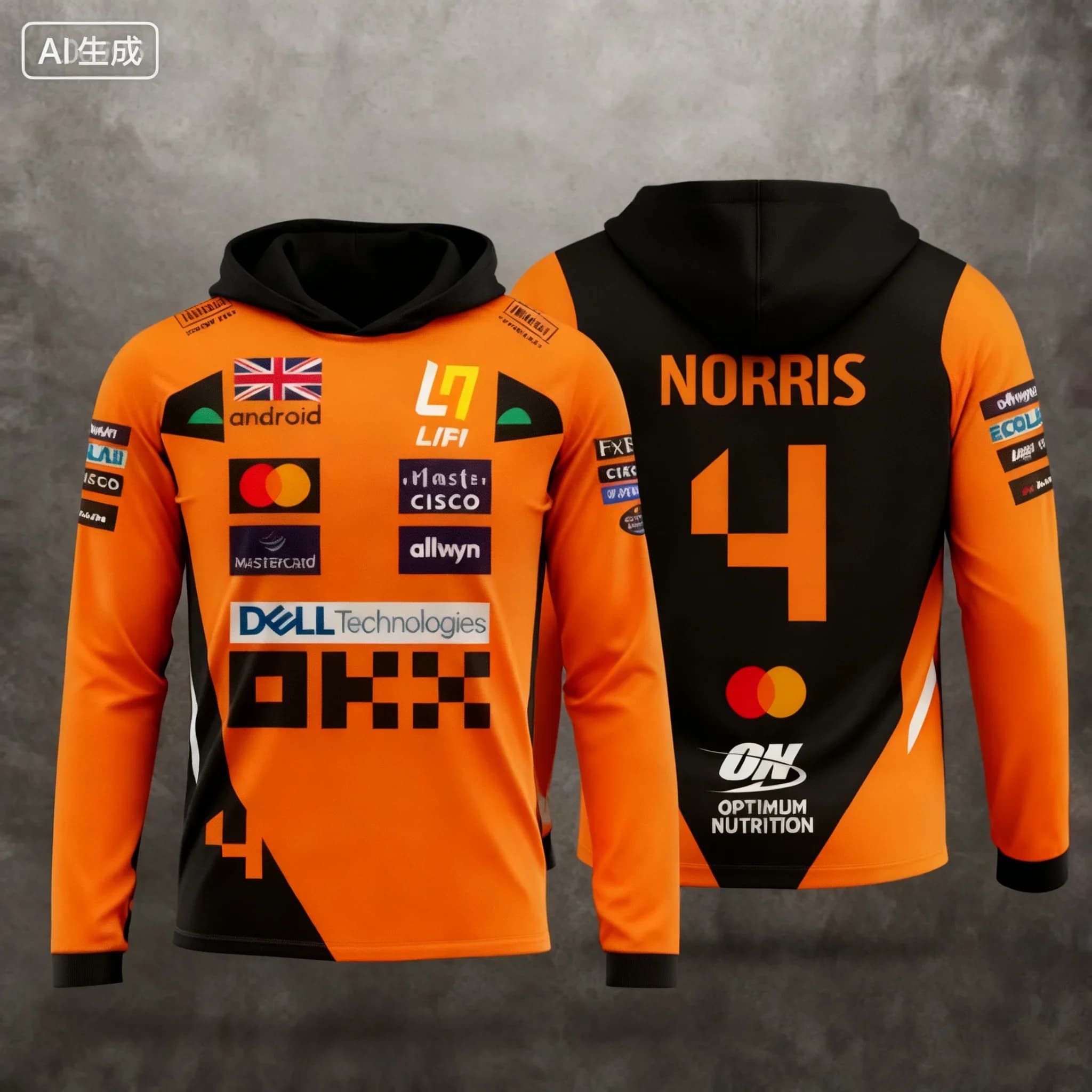 Lando Norris # Felpa con Cappuccio da Corsa 4, Unisex, Ispirata al Logo della Squadra McLaren, Pullover Casual per Tifosi e Streetwear