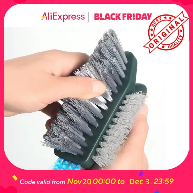 Multi-surface cleaning brush: flexible angled head for tiles, mortar, bathroom corners, toilets, scratch-resistant bristles (blue/