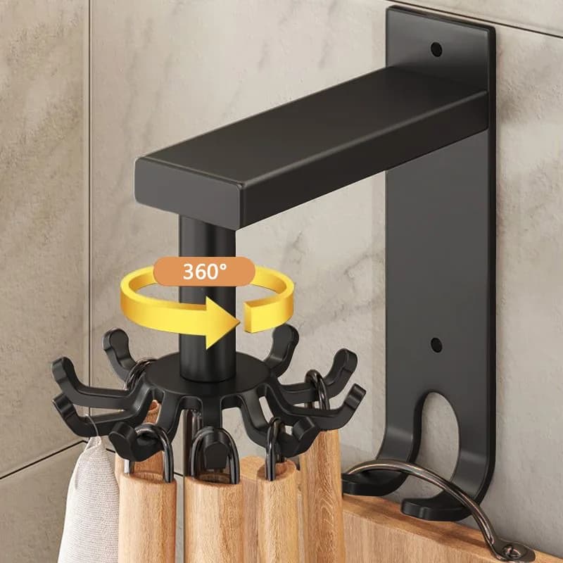 Kitchen Rotating Hook Wall Rack for Aluminum Storage Hook for Tools 6 8 10 Pioli Punching Without Holes