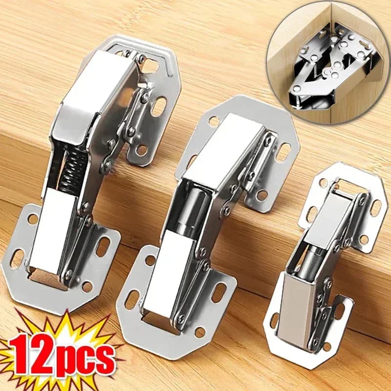 12-2PCS Cerniere per armadi in acciaio inossidabile 90 gradi Senza foro di perforazione Porta dell'armadio Cerniere a chiusura ammortizzata Accessori hardware per mobili