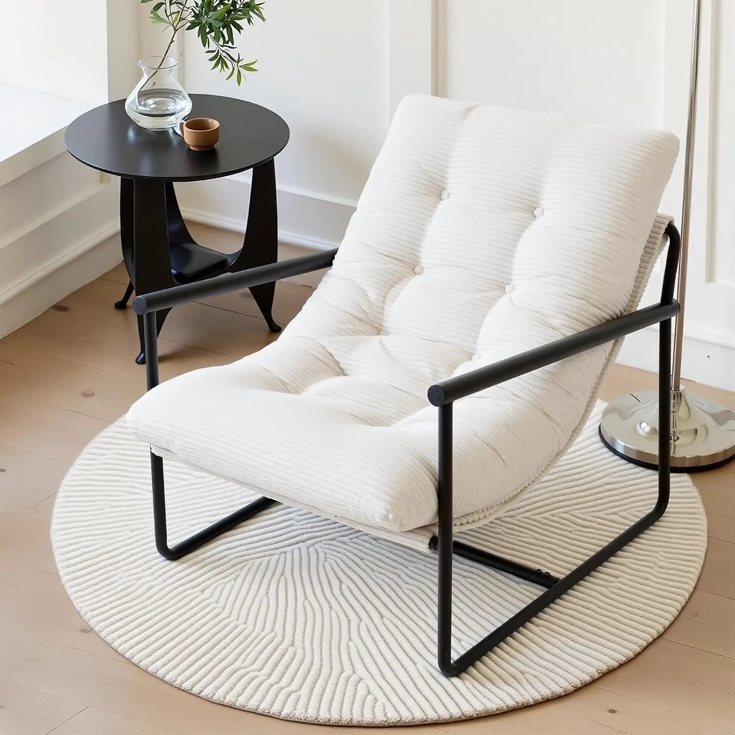 Modern Accent Chair Metal Frame Soft Cushion Upholstered Living Room Bedroom Lounge Reading Room Beige, Customized