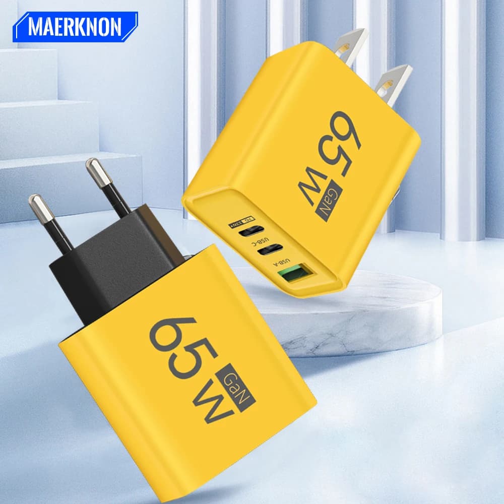 Caricatore Rapido GaN 65W con Porte USB PD, Adattatore da Parete per iPhone16 15 14 Xiaomi Samsung POCO VIVO, Caricatore da Viaggio Universale USB-C