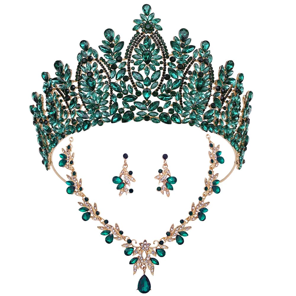 Luxury Royal Queen Wedding Crown Jewelry Set For Women Party Birthday Bridal Tiaras and Necklace Earrings Large Diadem Headdress