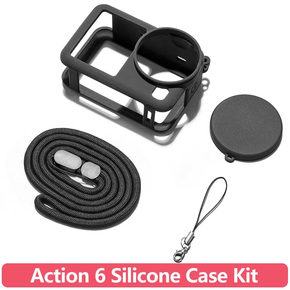 Silicone case kit with full protection, lens cover and wrist strap for DJI Osmo Action 6 camera, soft non-slip coating