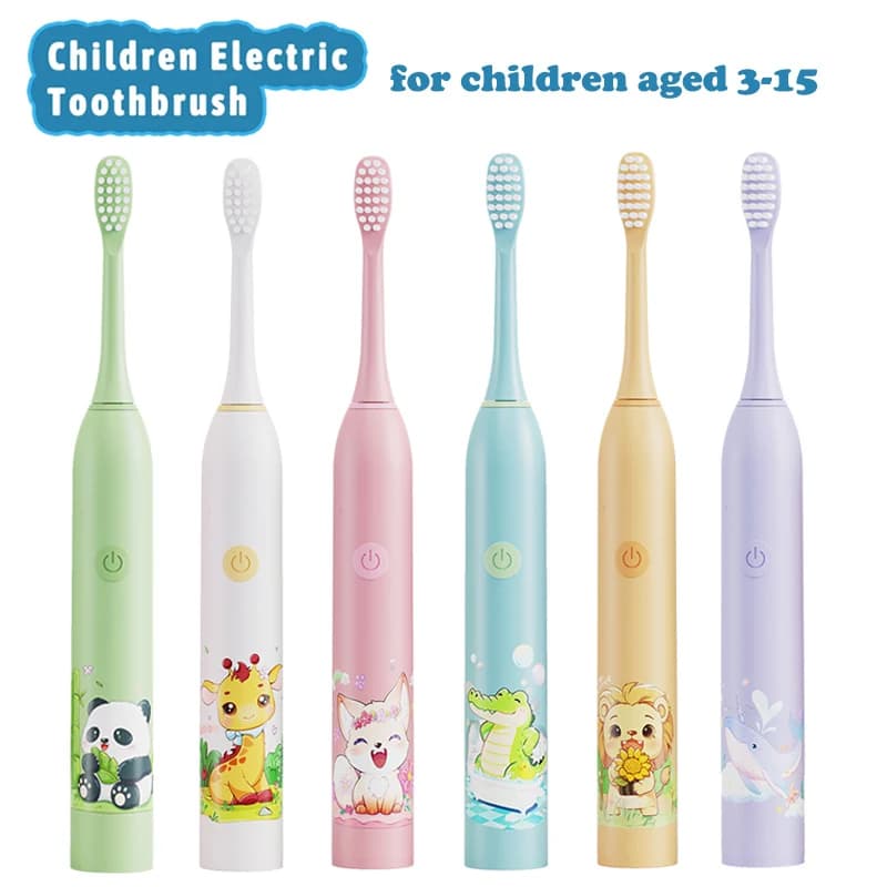 Spazzolino Elettrico per Bambini con Testine Sostituibili, Design Colorato e Cartoonesco, Setole Morbide, Ricaricabile, Spazzolino Sonico per la Pulizia dei Denti dei Bambini