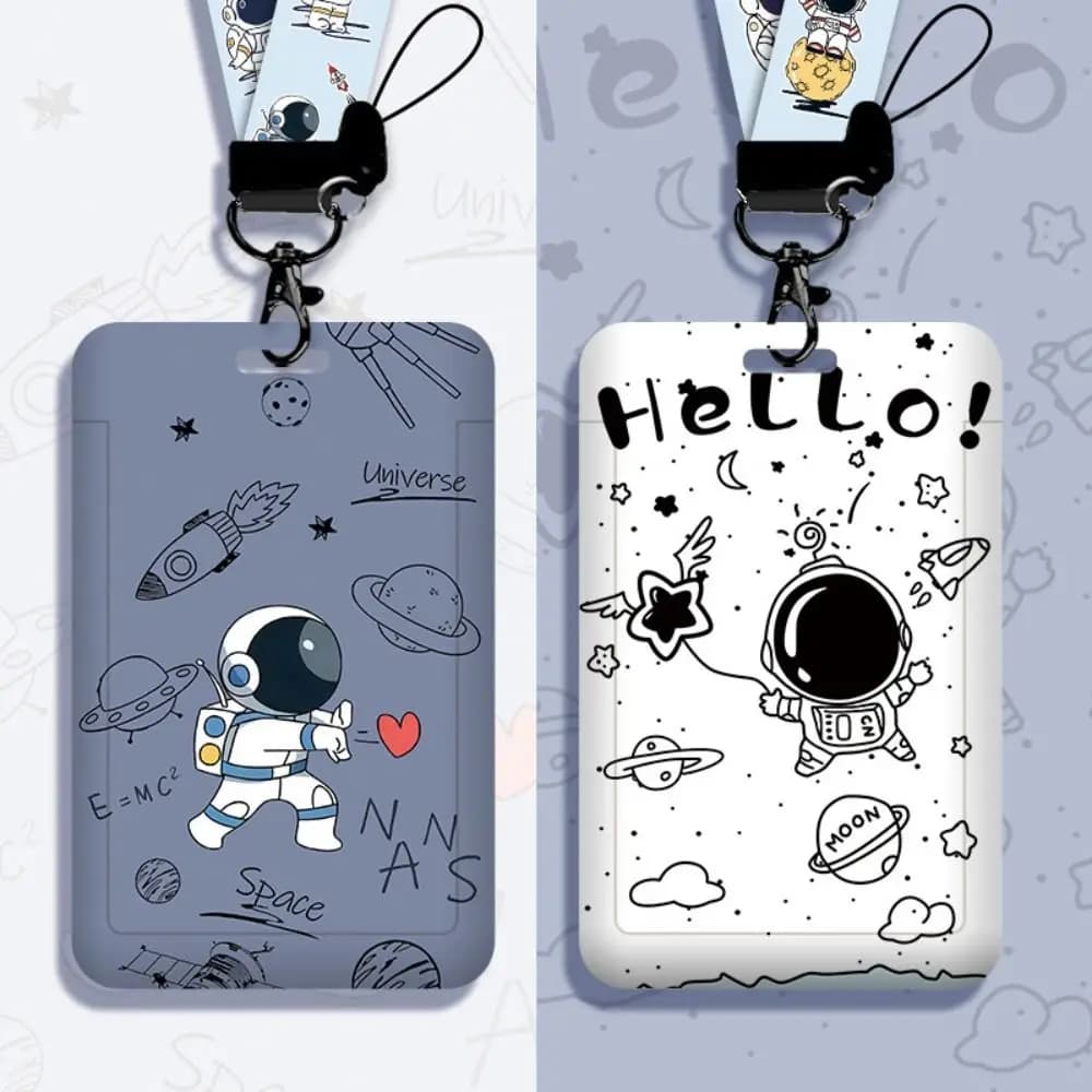 New Cartoon Card Holder Astronaut with Lanyard ID Holders Cute Anti-lost Card Cover Case Student