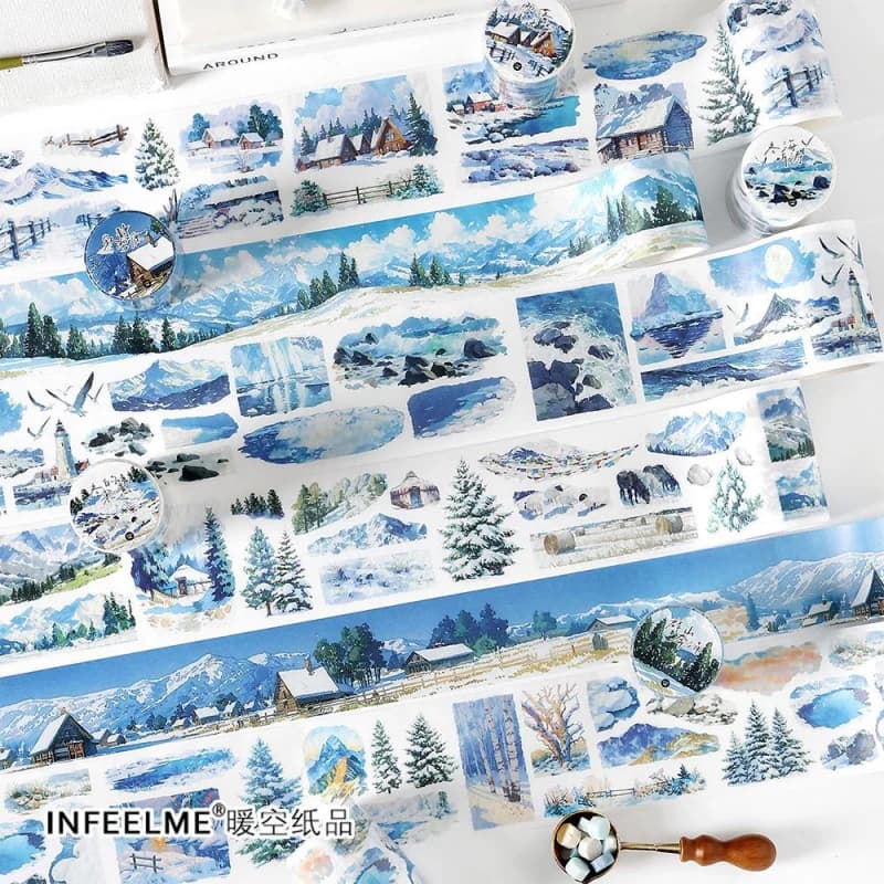 1 rotolo 6x200 cm adesivi nastro scena neve invernale materiale PET impermeabile adesivo rimovibile decalcomanie per decorazioni per notebook