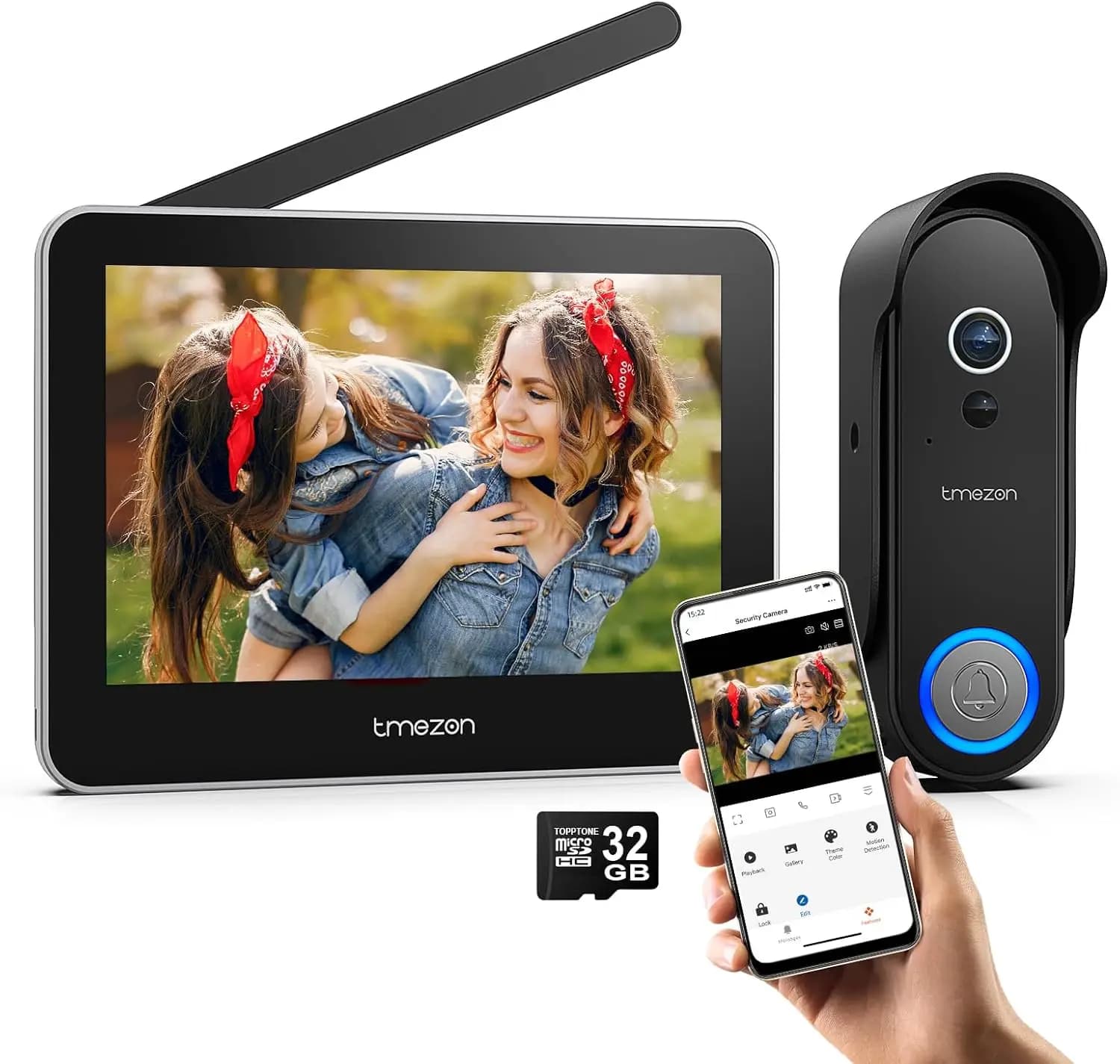 Campanello Video Wireless con Telecamera 1080P e Monitor Touch Screen da 7'', Rilevamento Movimento, Senza Costi Mensili