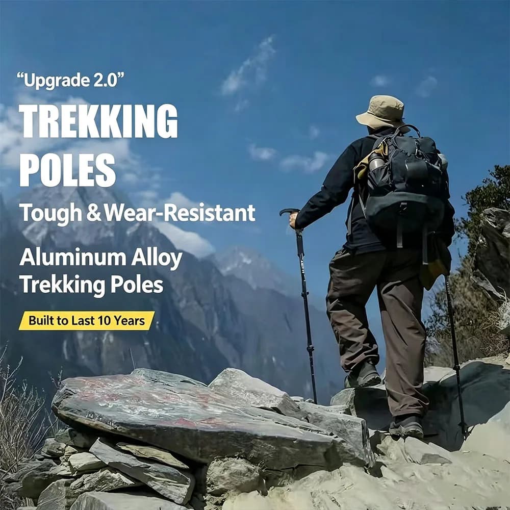 Folding Trekking Pole Adjustable Height Cane Portable Lightweight Anti‑Slip Hiking Stick for Outdoor Mountain Trave