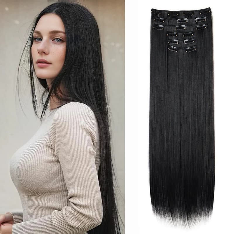 WIGSIN Estensione sintetica dei capelli da 24 pollici 6 pezzi Lungo rettilineo Nero Marrone Biondo Parrucchino in fibra resistente al calore per le donne