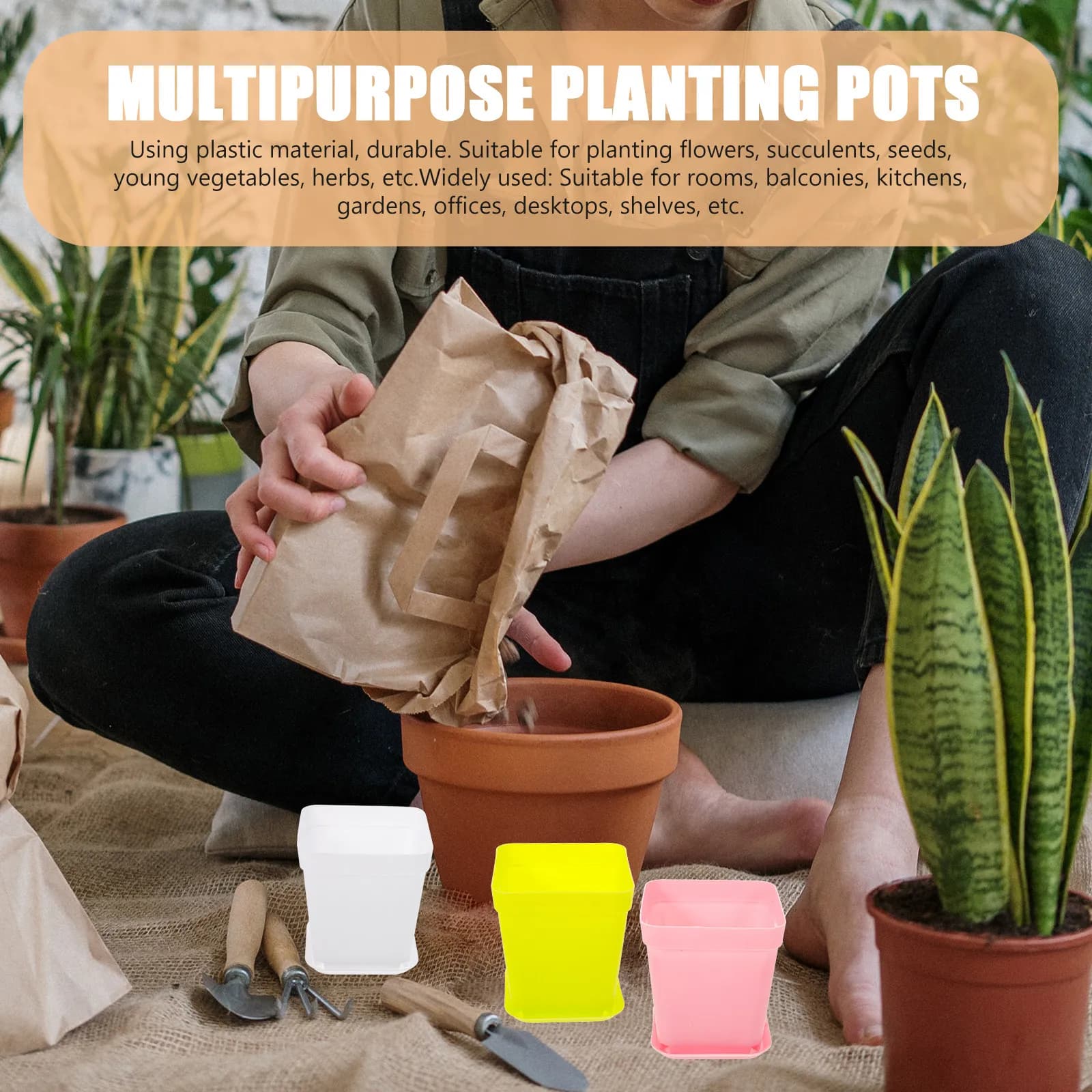 Set di 60 Mini Vasi da Vivaio in Plastica con Fori di Drenaggio e Vassoi Raccogli-liquidi per Piante Grasse, Semi e Verdure da Interno