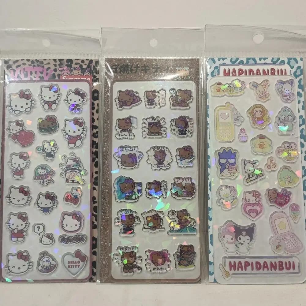 Adesivo tridimensionale in acrilico Sanrio Black Skin Hello Kitty, custodia per telefono fai da te, tazza d'acqua, decorazione per quaderno, regalo di compleanno per ragazza