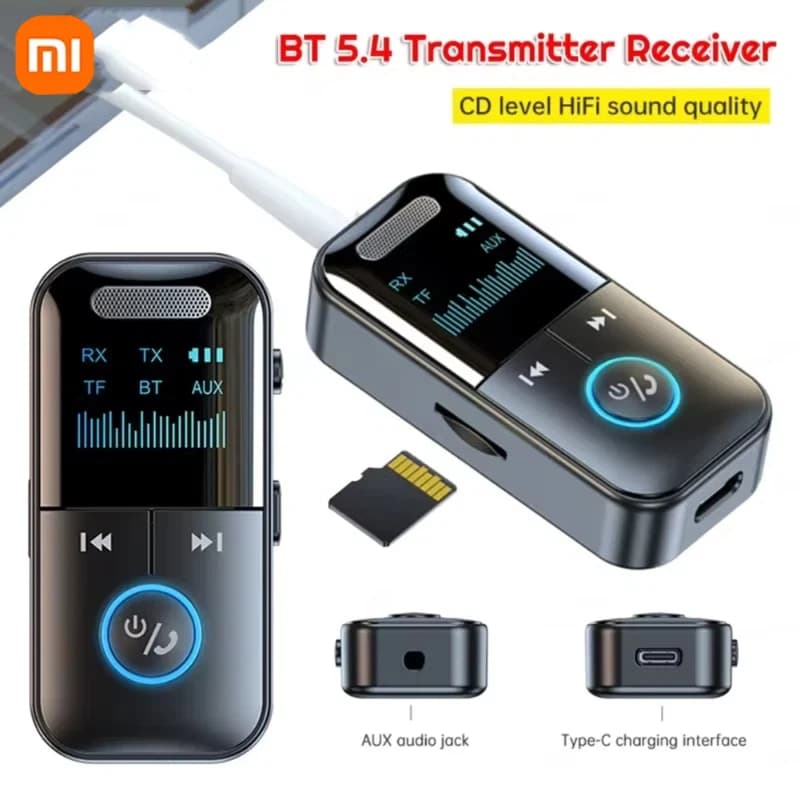 Adattatore Bluetooth 5.4 Lenovo, Ricevitore e Trasmettitore Audio Aux 3.5mm con Display LED per Auto/Casa/Cuffie Cablate/Altoparlanti/TV