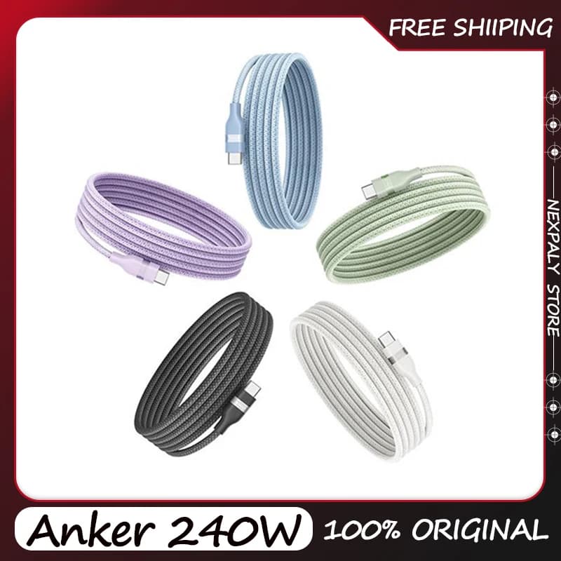 Nuovo Cavo USB-C a USB-C Anker 240W da 0,9m e 1,8m, Intrecciato Riciclato, Ricarica Rapida per iPhone Serie 16, Android, Accessori per Laptop, Regalo