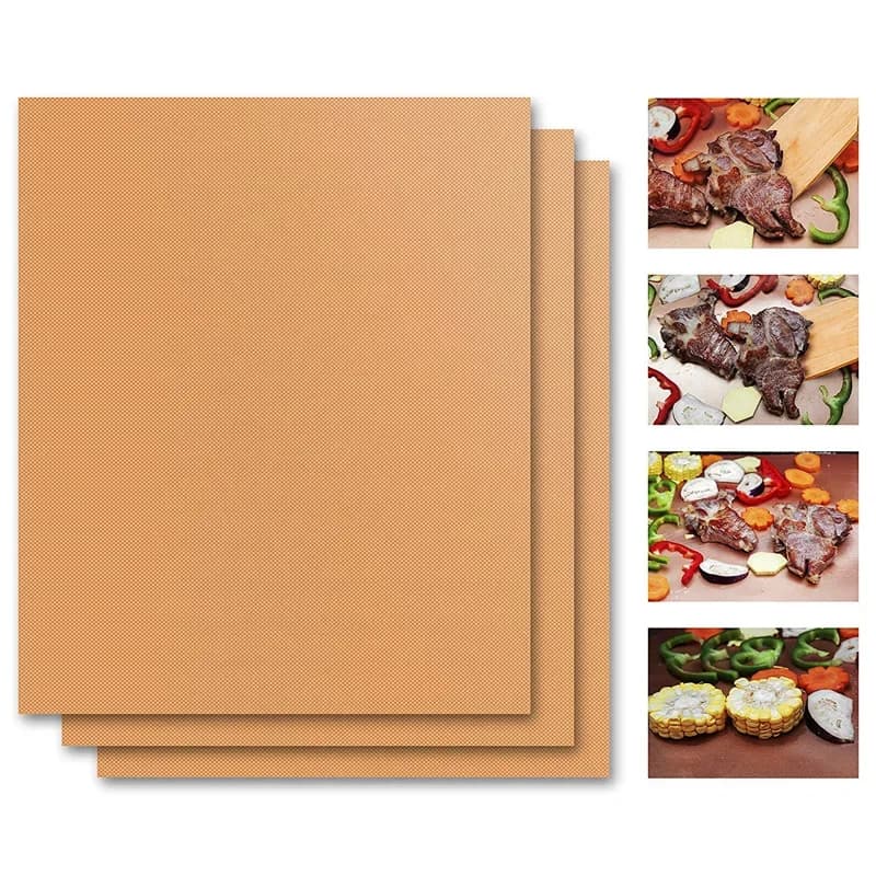 Reusable Copper BBQ Mat Baking Liners -Non Stick BBQ Grill Mat & Reusable Cook Sheet - PTFE Barbecue Grilling Mat