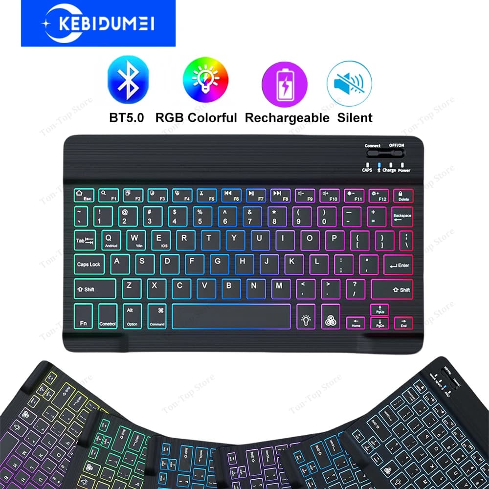 Mini tastiera Tastiera wireless Bluetooth 5.0 Tastiera ricaricabile retroilluminata RGB Tastiera silenziosa per IOS Android Windows iPad
