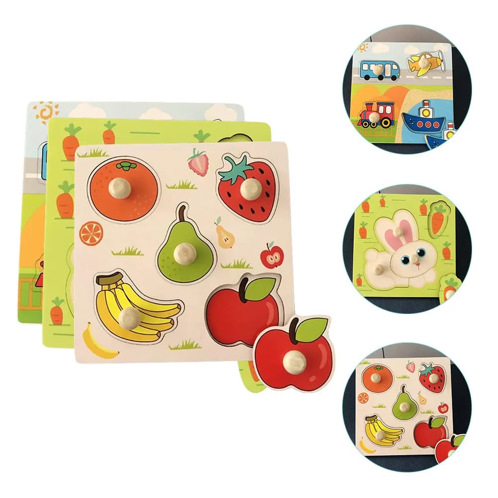 3 set di puzzle in legno per bambini, apprendimento precoce, gioco educativo cognitivo per bambini da 0 a 3 anni, sviluppo del riconoscimento di forme e colori
