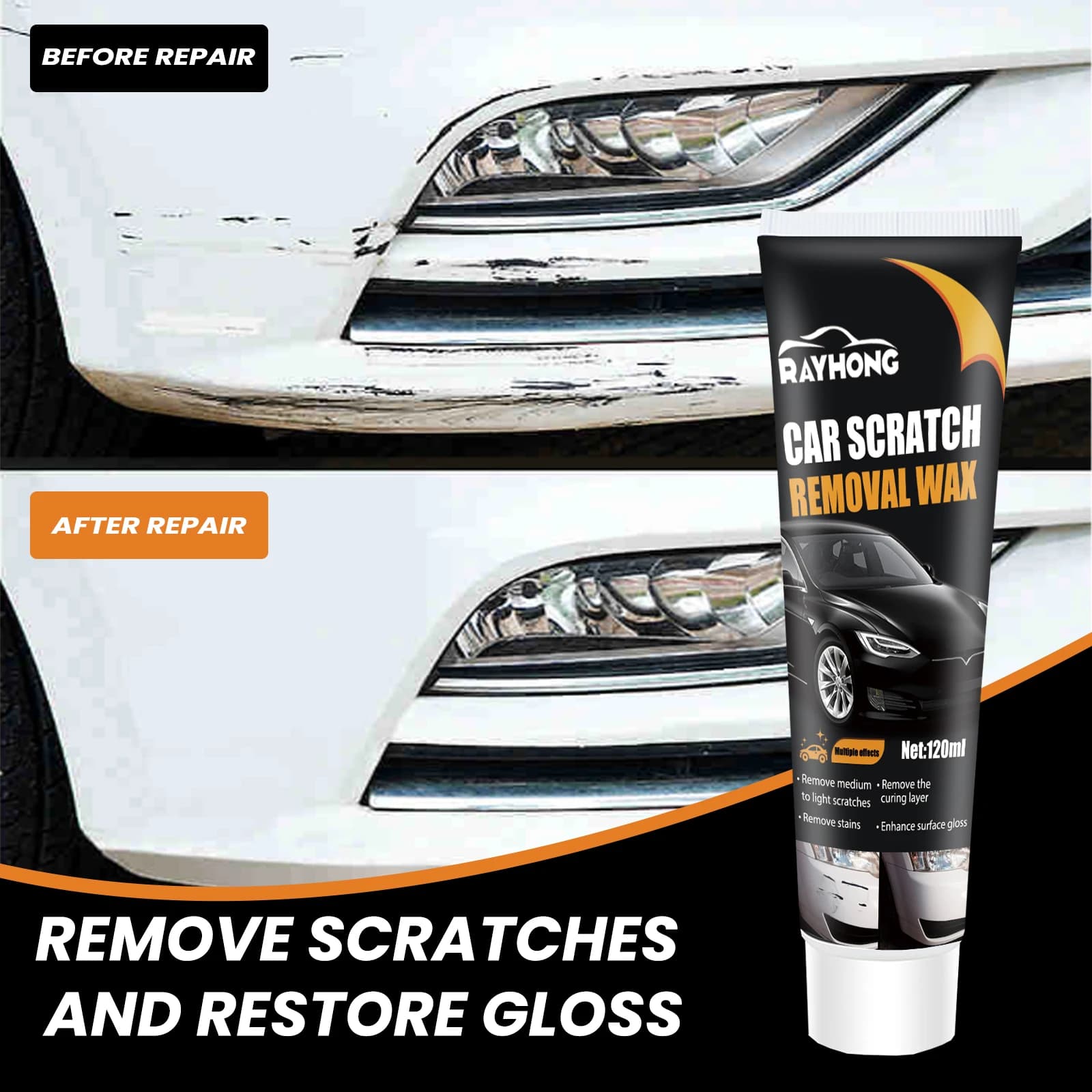 Rimozione graffi per auto Cera lucidante Restauratore vernice automatica Rimuovi macchie Kit lucidatura Segni Ripristina Protezione vernice lucida 120ml
