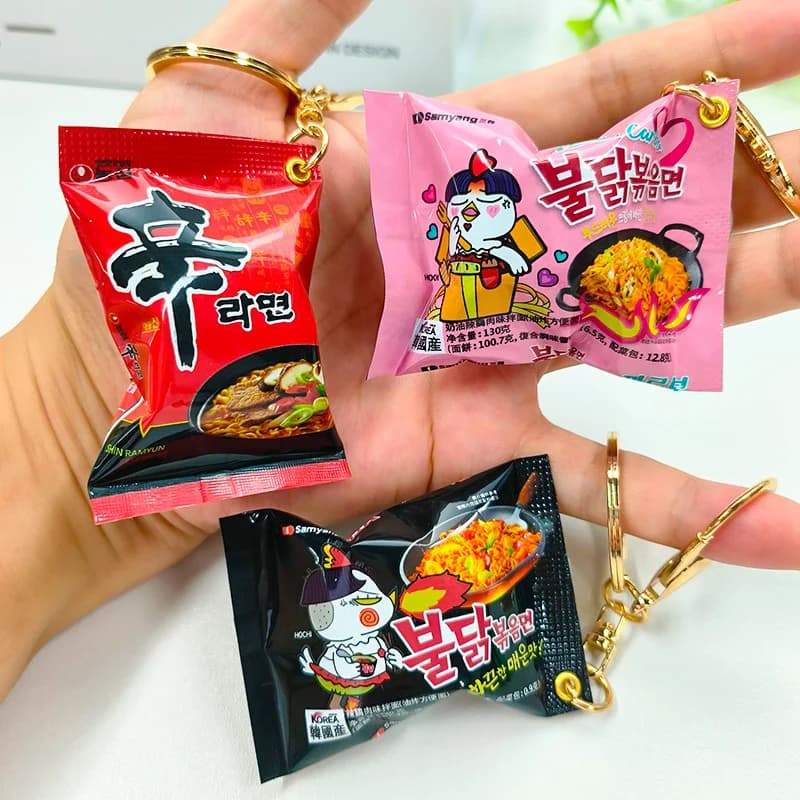 Simulation Keychain with instant noodles on the phone Mini snack Pendant Christmas Gift Pendant for the new year