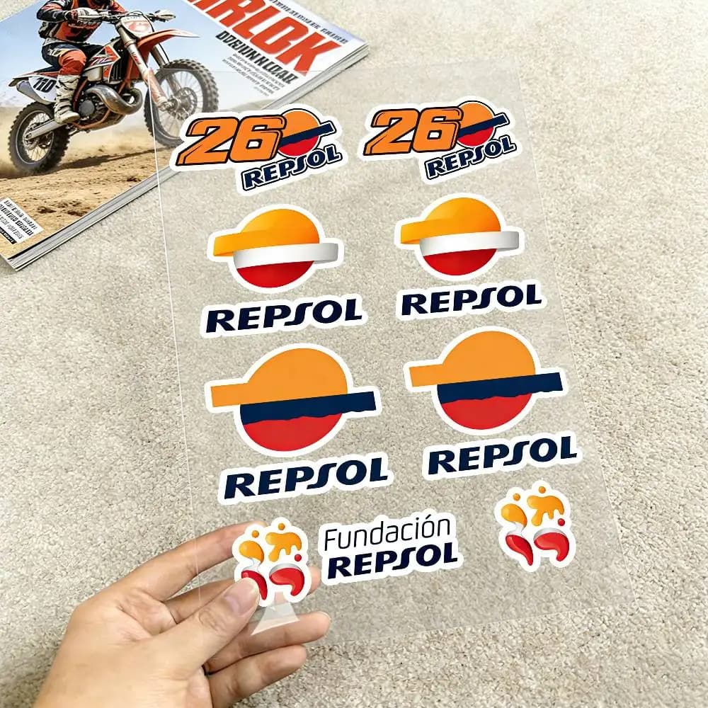 REPSOL Reflective Stickers for Moto, Decalcomanie Waterproof Vinyl Stickers for Helmet, Tank and Bike