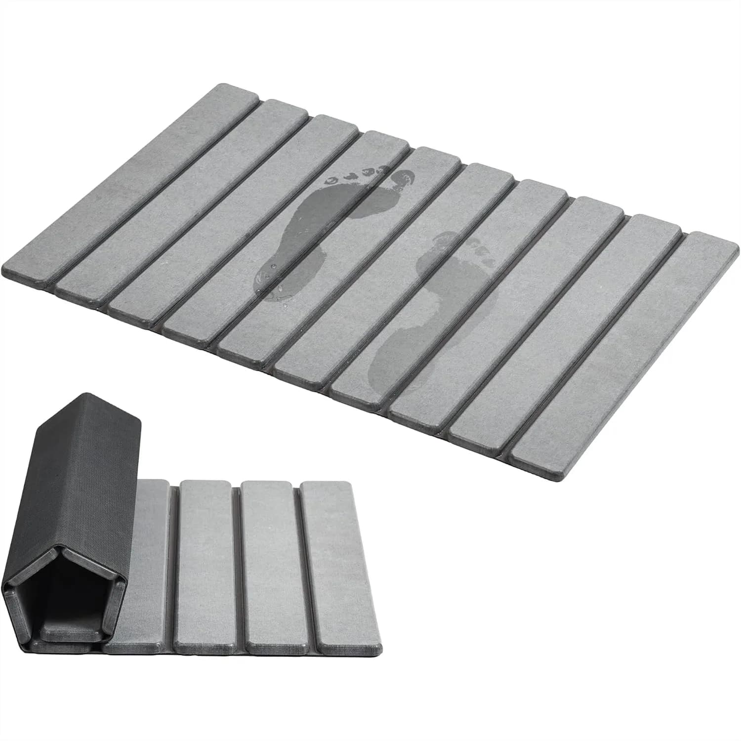Foldable Stone Bath Mat, Quick-Dry Diatomaceous Earth with Non-Slip Pad, Super Absorbent, Easy Clean, Compact for Small