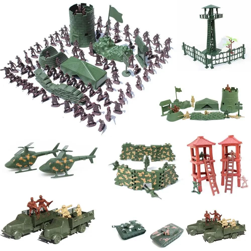 Toy Model Action Figure Plastic Soldiers Model Men Figures 12 Poses Soldiers Aircraft Tanks Turret Toys