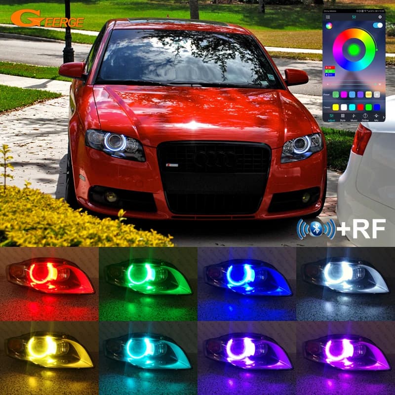 For Audi A3 8PA A4 S4 RS4 B7 RF APP Bluetooth Distance Ultra Bright Multi Color RGB LED Angel Eyes Kit Halo Rings Accessories Auto