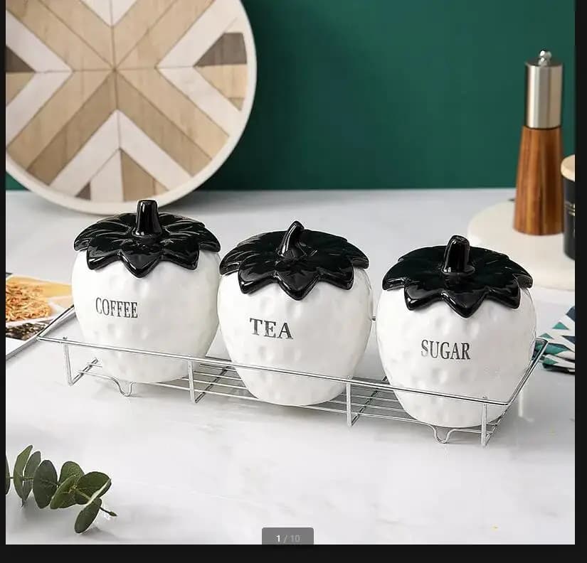 Ceramic Spice Jar with Lid Home Salt Pepper Sugar Storage Kitchen Seasoning Tea Seal Set
