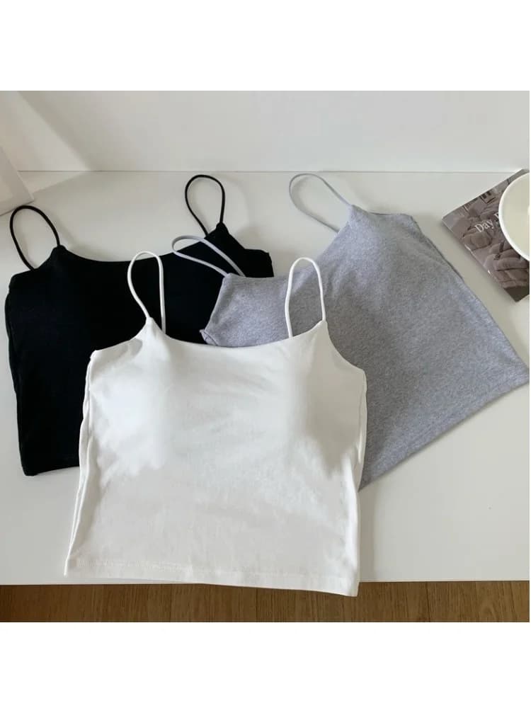Top sottoveste da donna slim fit primavera estate con spalline, gilet interno, intimo con imbottitura per il seno, stile Sweet Spicy Girl