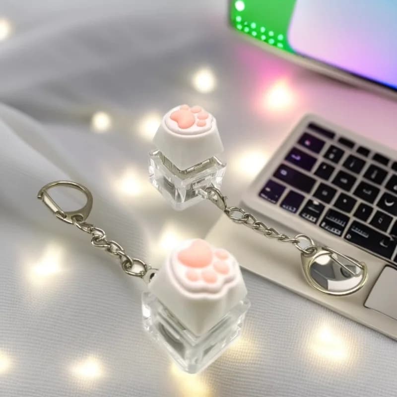Portachiavi con Switch Meccanico a Forma di Zampa di Gatto con Luce LED, Giocattolo Antistress in Silicone Morbido, Portachiavi Clicky per Bambini
