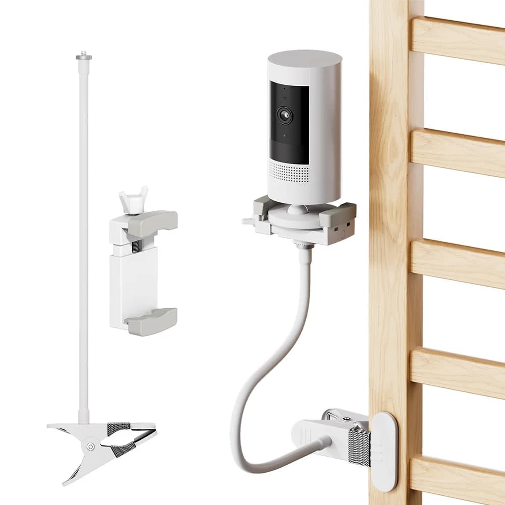Supporto Portatile Bianco Flessibile Senza Foratura per Telecamera Baby Monitor con Clip di Base per Supporto Telecamera Interfaccia