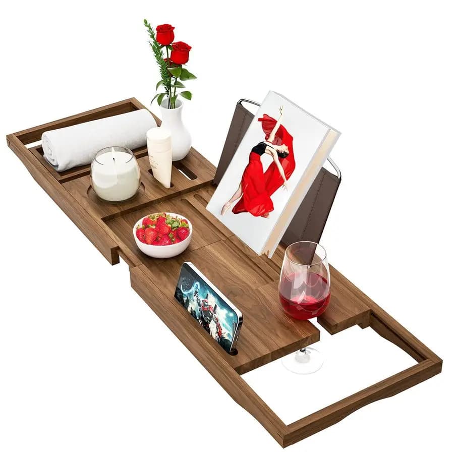 Teak tray for bathtub, wooden trays for bathtub, wooden table for tub, expandable size, suitable for most tanks