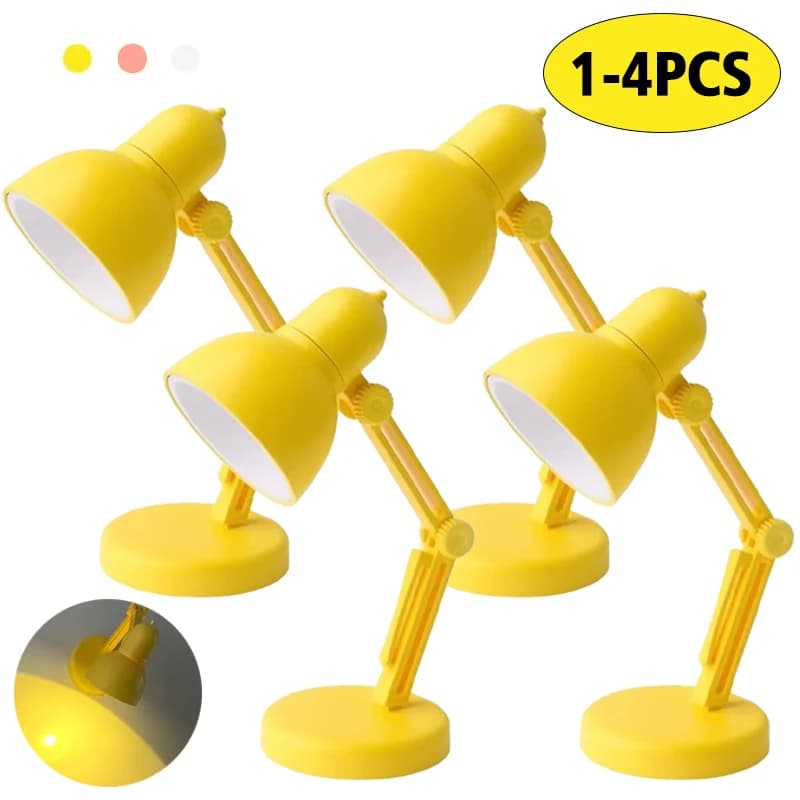 1-4PCS Mini carino in miniatura piccola lampada da scrivania magnete per frigorifero LED Mini pieghevole luce calda luce notturna gioco di ruolo regalo per bambini
