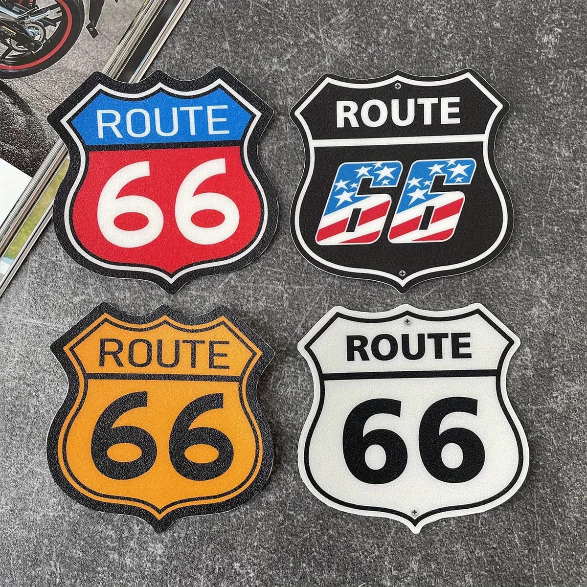 1 adesivo in vinile impermeabile stile Route 66 per auto, moto, casco, laptop, bici, decorazione.