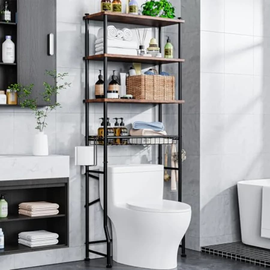 Scaffale portaoggetti da bagno a 4 livelli sopra il WC, mobiletto organizer con ripiani e piedini impermeabili