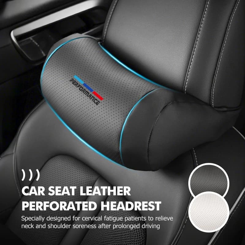 Car Leather Headrest Perforated Lumbar Protection Neck Pillow For BMW 1 3 5 Series X1 X3 X4 X5 X7 G20 G38 F20 F39 F48 E46