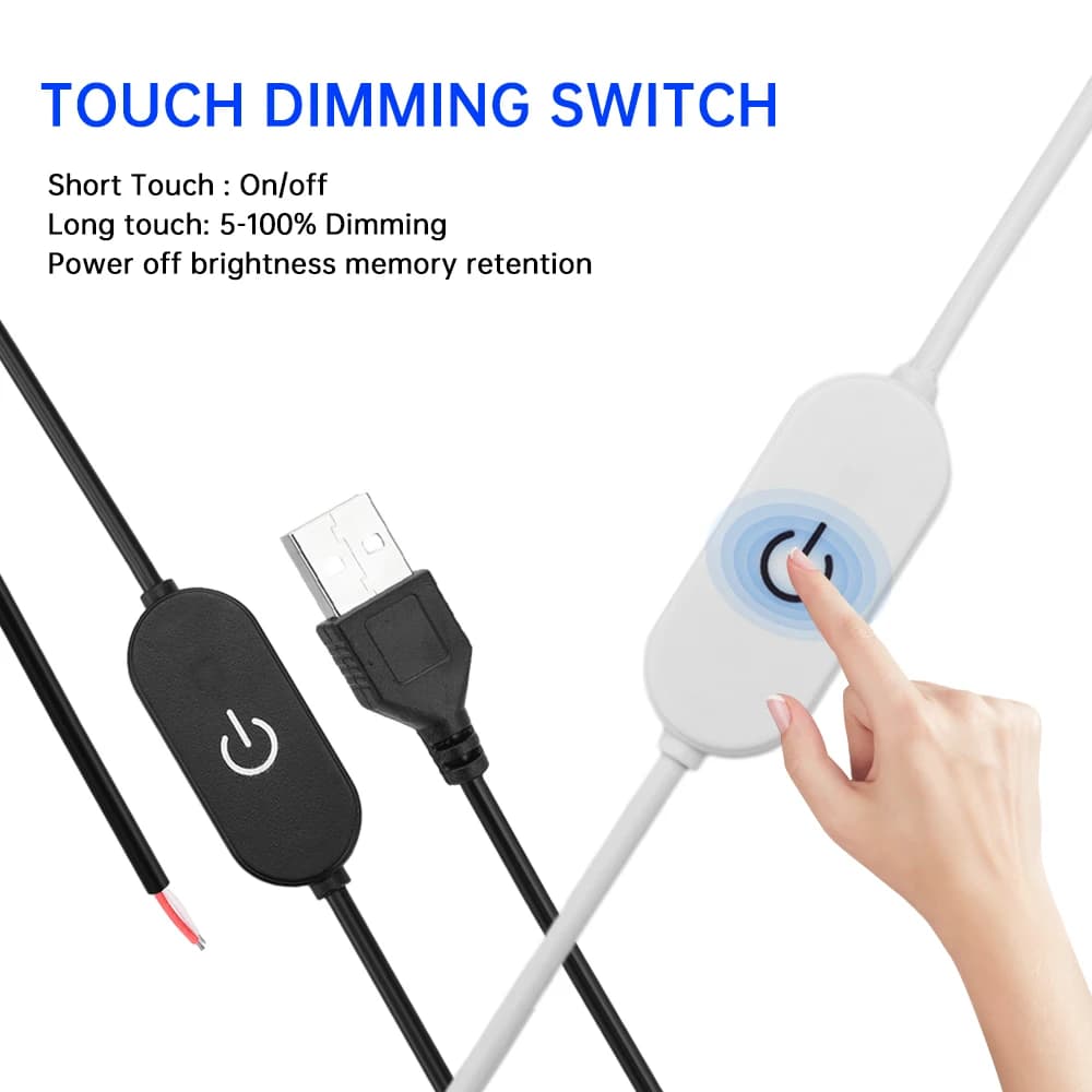 DC5V/DC12-24V 2A USB Touch Dimming Switch Cavo 1.5M Dimmer Controller per Strisce LED a Canale Singolo 1.5M