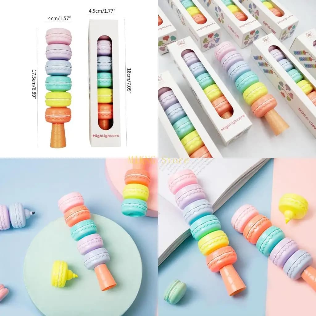 Penna fluorescente portatile per evidenziatori Macaron da 6 pezzi, migliore vendita
